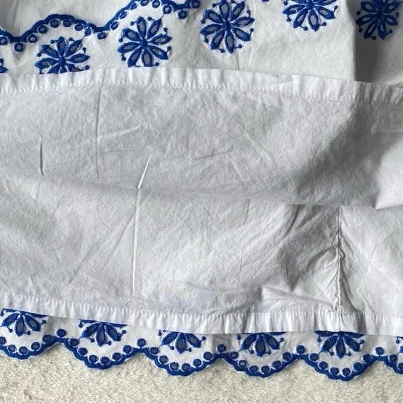 J. Crew Embroidered Saffron scalloped tiered white blue trim dress $128 - Picture 9 of 15